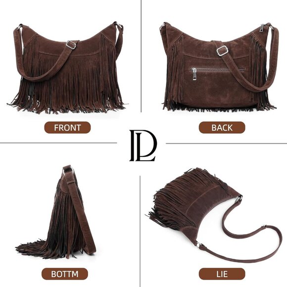 Vintage-Inspired Suede Crossbody Bag with Tassels - Ideal for Hippie Chic Style - Picture 6 of 6